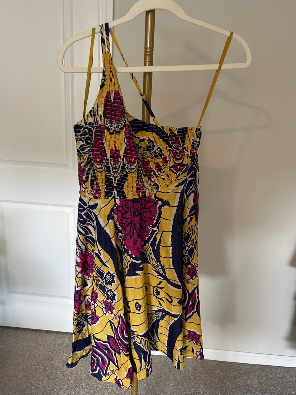 Urban Outfitters Yellow Mini Sundress with Pink & Navy Floral Print
